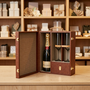 Caja de Madera y Cuero PU Vintage Elegante Hecha a Mano para Botellas de Vino, Licores, Whisky, Champán, Regalos - Product Image 1