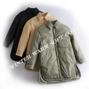 Winter New Loose Casual Lounge Wear Front Pockets Side Slit Shirt Trench Long Women's coats