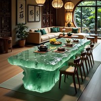 Table à manger/à café moderne minimaliste haut de gamme transparente illuminée en cristal de glace avec plateau en résine lumineuse pour salon ou comptoir de bar