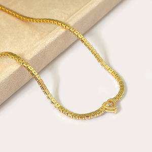 Collar de cadena de tenis con colgante de corazón, chapado en oro de latón, para fiesta - Product Image 5