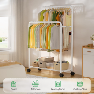 Customized Floor Standing Clothes Rack Durable Mobile Metal Clothes Drying Rack Multifunctional Clothing Dry Rack - Product Image 3