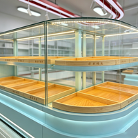 Vitrine de boulangerie sur mesure à ouverture frontale arquée avec éclairage LED, couleur et matériaux personnalisables pour les magasins de détail
