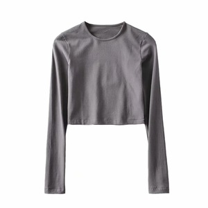 Maglietta Cropped personalizzata a manica lunga da donna in cotone Spandex tshirt Crop Girl stampa semplice camicia Crop Top da donna bianca - Product Image 5