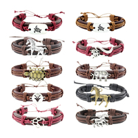 Bracelets en cuir véritable tortue de mer cheval renard bois de cerf éléphant gecko lézard mural chien chat patte cerf dragon tortue