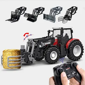 1:24 scale eight-wheels kids farm play toy alloy head harvester wood grabber wagon rc tractor