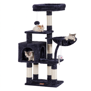 Arbre à chat moderne de haute qualité, grande tour d'escalade en bois en forme de cactus, avec cordes de chanvre, sisal et peluche, 4 niveaux, mobilier en carton - Product Image 1