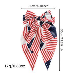 Pinza para el pelo con lazo grande y estampado de bandera americana, cinta larga flotante, pasador de resorte, accesorio para el pelo para mujer para el Día de la Independencia - Product Image 2