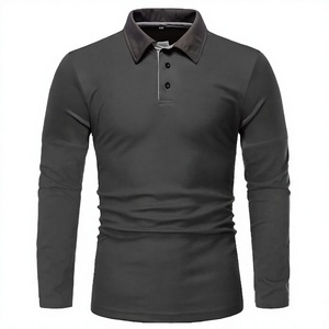 Polo en tricot à manches longues pour homme, coupe ajustée, décontracté, gris foncé, col design - Product Image 3