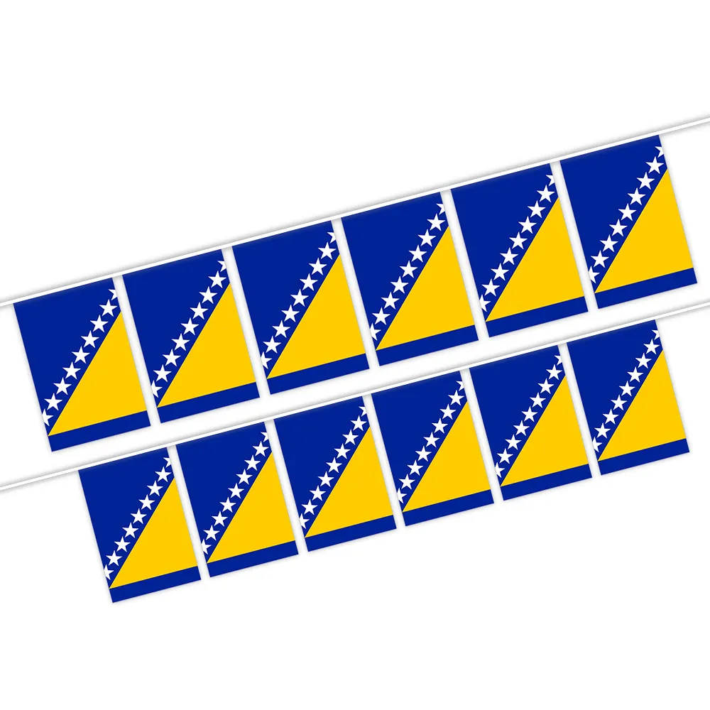 Fabricante al por mayor de banderines de bandera de Bosnia y Herzegovina con tamaño y patrón personalizados para decoraciones