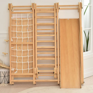 Patio de recreo de madera para interiores de doble cara Montessori Climbing Rock/Net y Pickler Triangle Toys para niños pequeños y escuelas - Product Image 4