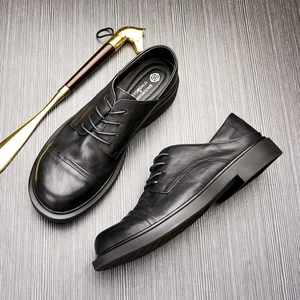 Men's Aurora <b>Shoes</b> Soft Leather Anti-Slip Casual Retro Fashion Monk <b>Shoes</b> <b>Height</b> <b>Increasing</b> Waterproof Breathable - Product Image 2
