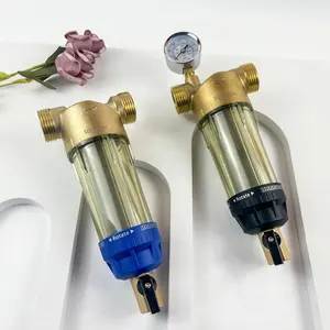 Dengan pengukur tekanan filter tembaga instalasi vertikal dicuci pre filter filter inline filter air untuk sistem pemurnian air