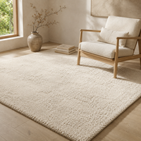 Tapis Minimaliste en Laine Crème Blanc Doux et Épais, Luxe Moderne, Tufté à la Main, pour Chambre, Salon, Villa, Hôtel, Designer