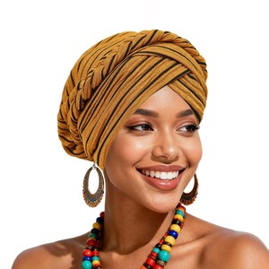 Turban élastique noir à rayures, foulard tressé, hijab, turban islamique uni, sous-hijab intérieur - Product Image 1