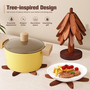 Set di sottobicchieri a forma di albero di Natale, 5 sottopentola in legno di <span class=keywords><strong>noce</strong></span> a forma di albero con supporto per piatti caldi (22,4 cm) - Product Image 6