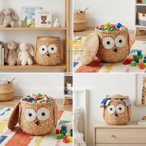 Panier en jacinthe d'eau tressé à la main en forme de hibou, taille personnalisée, pour vêtements et jouets de bébé, fabriqué au Vietnam - Product Image 6