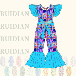 Combinaison pour bébé 2026 avec imprimé animal, volants, imprimé floral, sans manches, combinaison pour filles avec nœud, combinaison à double couche avec cloche - Product Image 3