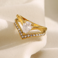 Dreamidea Bague Couronne double couche en acier inoxydable plaqué or 18K Style Royal Bijoux de déclaration