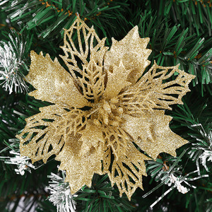 Glitter Poinsettia Christmas Flowers for Christmas <b>Tree</b> Artificial Christmas Flowers Decorations Flower Ornaments - Product Image 1
