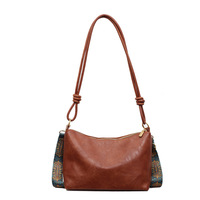 Sac fourre-tout compact en PU souple pour femme avec fermeture éclair, à porter en bandoulière ou sous le bras, doublure en polyester et décoration de fils de couture, idéal pour le quotidien