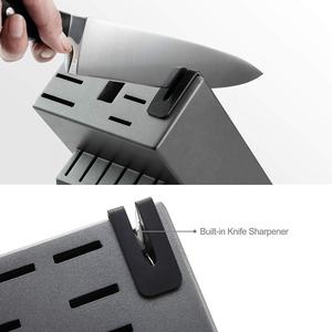Ensemble de couteaux de cuisine domestiques à trois rivets avec manche noir, en acier inoxydable, avec bloc de rangement gris en plastique - Product Image 5