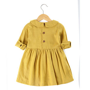 Großhandel Baby Mädchen 100% Leinen Baumwolle Kleid Kleinkind kleines Mädchen Pfanne Kragen Holz Knöpfe Frühling Herbst Vintage Mode weiches Kleid - Product Image 3
