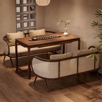 Ensemble de canapé et de chaises de style zen chinois en bois massif pour salle de thé et restaurant