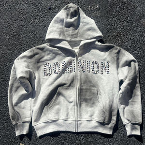 Sudadera con Capucha y Cremallera para Hombre, de Felpa Francesa, con Bordado Personalizado de Alta Calidad, Estilo Desgastado con Pedrería - Product Image 1