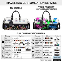 Sac de voyage personnalisé avec broderie florale sur toute la surface, bandoulière réglable, sac de week-end léger en PU grainé, 45 cm