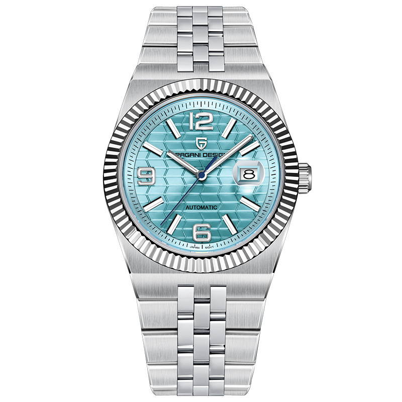 White shell, sky blue surface, steel strip