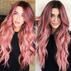 วิกผมยาวหยักศกสำหรับผู้หญิง แฟชั่นผมไหมทนความร้อนสูง แสกกลาง มีหน้าม้าเต็ม  สีดำธรรมชาติ สีน้ำตาลเข้ม สีส้ม สีแดงไวน์ - Product Image 3