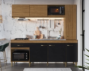 Armario de Estilo Moderno Decibel DB-CO2623 NP DORA, 6 Puertas, 1 Cajón, Mueble de Cocina Compacto de Madera, Aglomerado Natural/Negro - Product Image 6