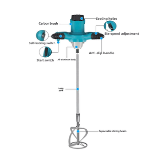ハイパワー6段階電動ステアリングホイールミキサー 新型攪拌ハンドヘルドDIY塗料セメントモルタルパテ食品ミキシングマシン - Product Image 3