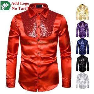 Casual Silk Shirt Men Button Down Shirt Long Sleeve Shiny Solid Color Satin Prom Dress Shirt Tops - Product Image 2