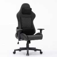 Chaise de bureau ergonomique à dossier haut, inclinable, en tissu noir, pour le gaming, avec coussin de tête magnétique – Vente en gros
