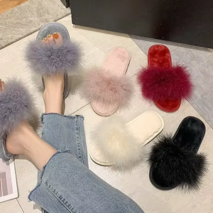 <span class=keywords><strong>Plumas</strong></span> planas estilo coreano sandalias deslizantes con punta abierta para mujer peludas de moda para zapatillas - Product Image 4