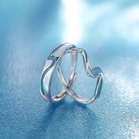 Bague de couple en argent sterling S925 Qing Meng pour femme et homme, design de niche, cadeau commémoratif Tanabata, forme vague pour petite amie