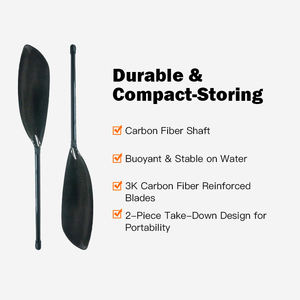 Pagaie de <span class=keywords><strong>kayak</strong></span> en carbone noir 3k à 2 sections, double pales avec système de verrouillage réglable pour rame - Product Image 3