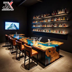 مصنع مخصص راتنجات الإيبوكسي مستطيلة بإضاءة ليد طاولة نهر أثاث متجر بار قهوة مطعم تصميم طاولة عرض التجزئة - Product Image 1