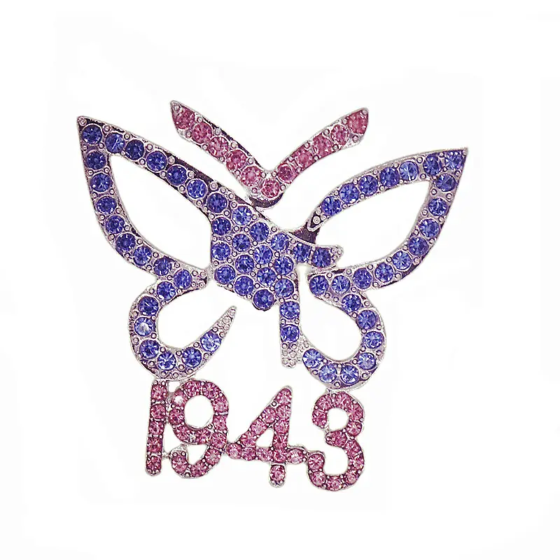 Womenhood Symbol Decorate Light Pink And Blue Rhinestone Soror Brooch Greek Gamma Phi Delta Butterfly 1943 Brooches