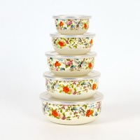 Ensemble de 5 bols à glace émaillés épais de 10 à 18 cm, récipients de stockage alimentaire avec couvercle, logo personnalisé pour réfrigérateur, usage domestique et hôtelier