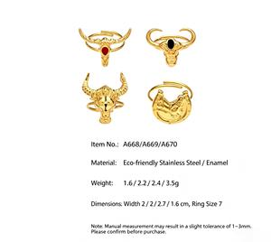 Anillo Ajustable Abierto de Acero Inoxidable con Baño de Oro PVD de 18K, Serie Animal Zodiaco <span class=keywords><strong>Tauren</strong></span> (Caballo), Impermeable, al por Mayor para Mujer - Product Image 2