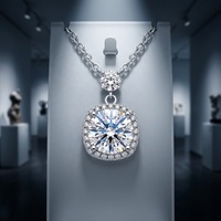 Collier en Argent Sterling 925 avec Pendentif Moissanite Rond, Chaîne Figaro, Style Luxe, Certifié, Sertissage Griffe, Bijou Quotidien pour Femme