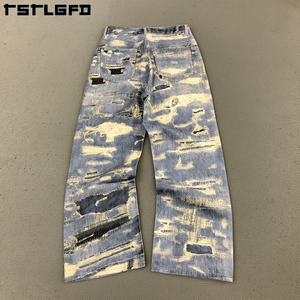 Di alta qualità produttore Vintage personalizzato di cotone pesante ampio grezzo italiano gamba larga cimosa stampa 3D Denim <span class=keywords><strong>Jeans</strong></span> da uomo - Product Image 3