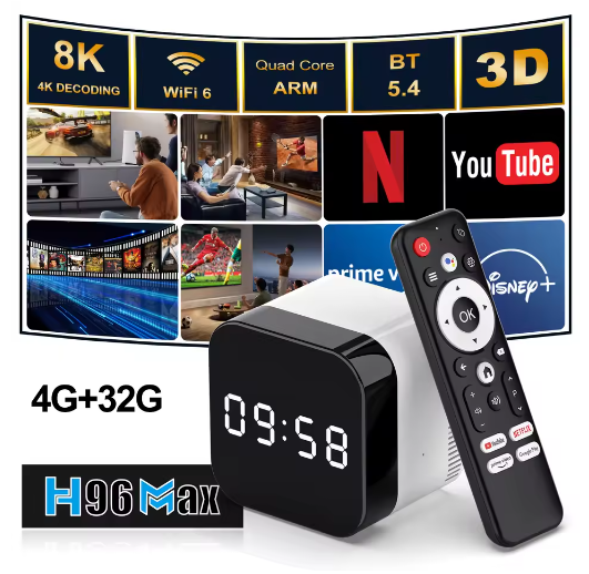 H96 MAX H728 Smart TV Box Android 14 Allwinner Octa Core 8K ULTRA HD 1000M LAN Wifi6 BT Clock Display Media Player Set Top Box