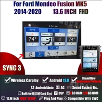 Aucar dernier autoradio Android 13 Auto Carplay 13.6 "Tesla écran pour Ford Mondeo Fusion 2014-2020 GPS lecteur DVD multimédia