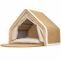 Mobilier d'intérieur pour animaux de compagnie : Maison pour chat en bois en forme de A avec toit à gratter en jute, coussin amovible et rideau d'intimité, OEM