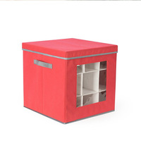 Caja de Almacenamiento Plegable y Ecológica para Adornos Navideños, Color Rojo, Resistente, Organizador de Decoración Navideña con Ventana Visible
