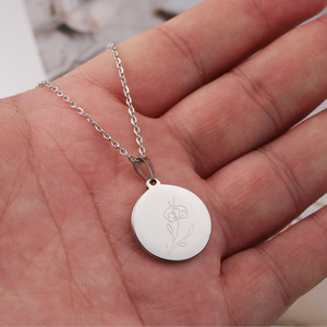 Pareja personalizada no se deslustra joyería de moda de acero inoxidable grabado mes de nacimiento collar de flores - Product Image 6