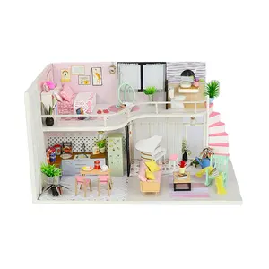 Kit Rumah Boneka Miniatur Diy, Barang Natal Rumah Boneka Diy Miniatur Kayu Loteng Ganda